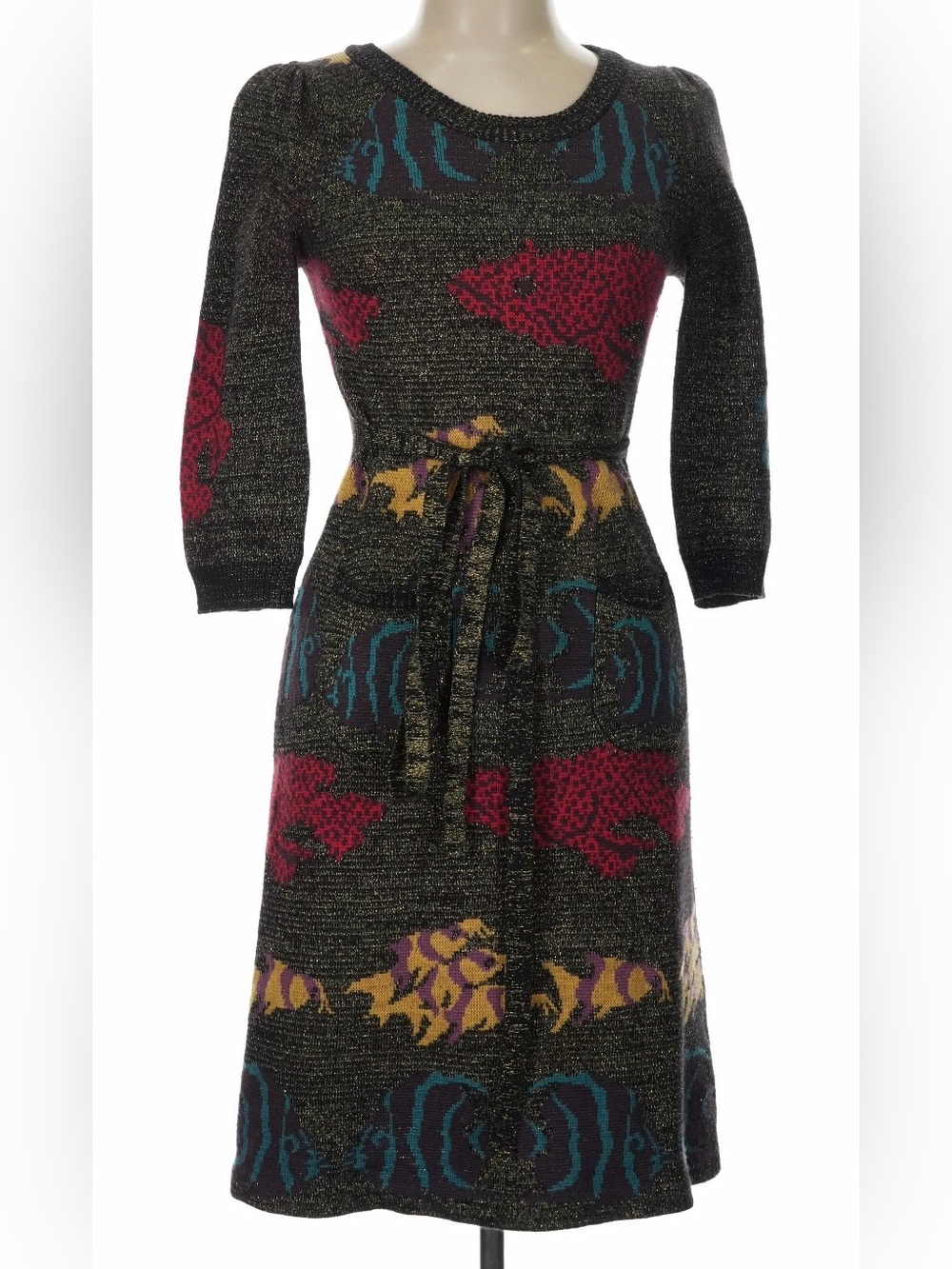 Vintage Betsey Johnson 90s Y2K tropical fish lurex sweater dress